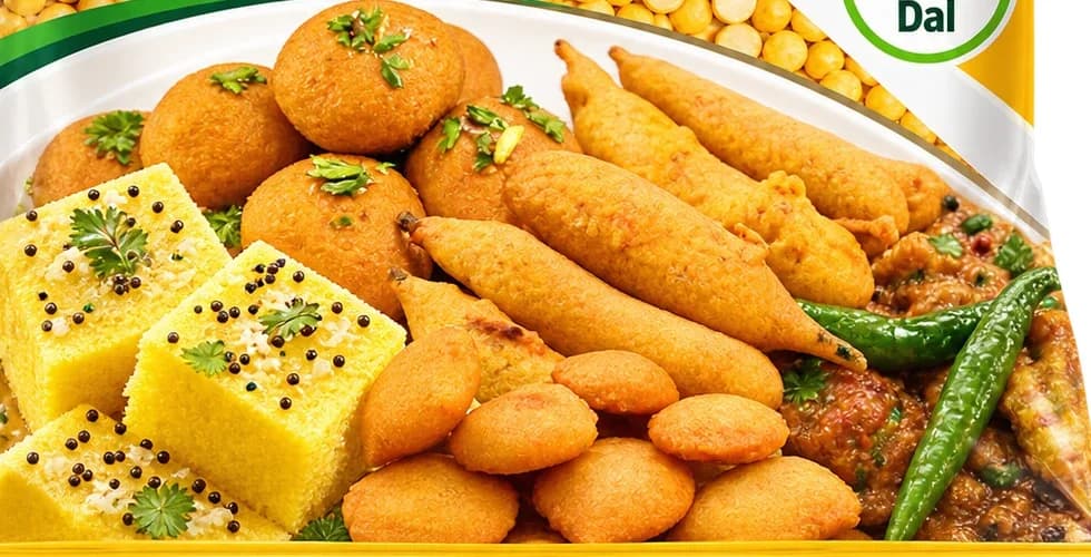 Besan pakoras and dhokla
