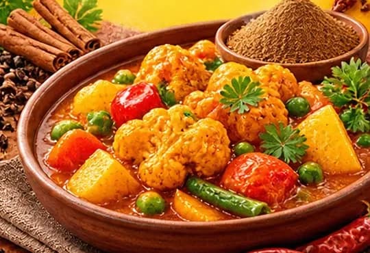 Mixed vegetable curry with cauliflower, potato and peas